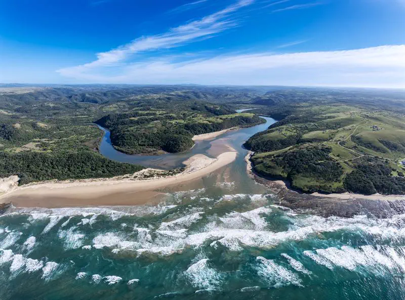 The river mouth and Indian Ocean surf